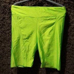 Neon green athletic shorts.
